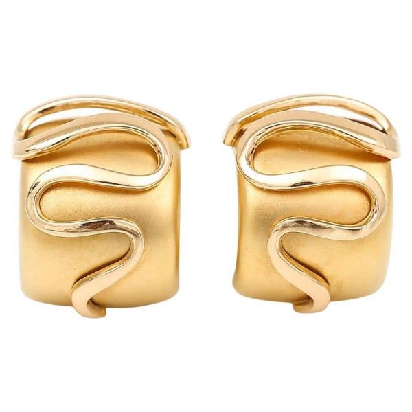 Contemporary French 18ct Gold Serpent Design Hoop Earrings, Circa 1999