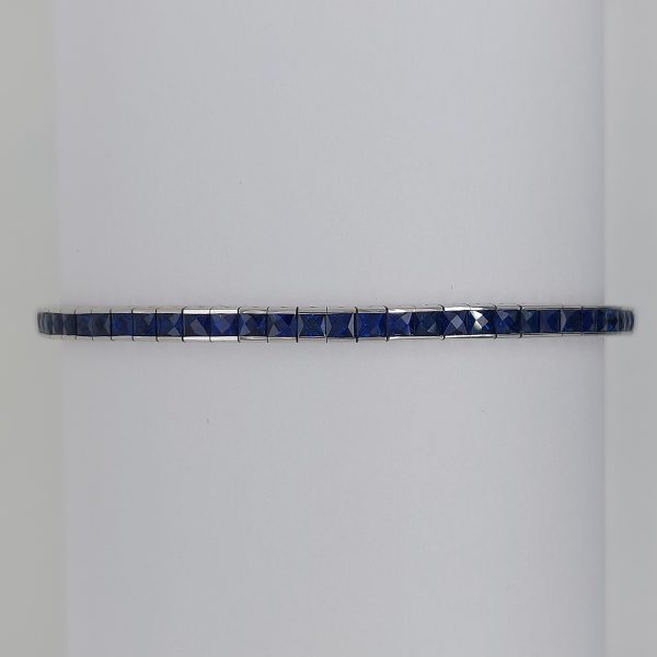 French Cut Sapphire and White Gold Line Bracelet