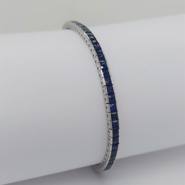 French Cut Sapphire and White Gold Line Bracelet