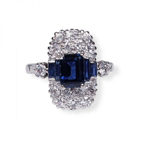 Vintage Art Deco sapphire engagement ring emerald cut