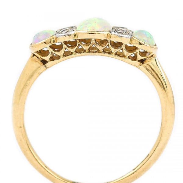 Antique Edwardian 18ct Gold Opal and Diamond Three Stone Ring