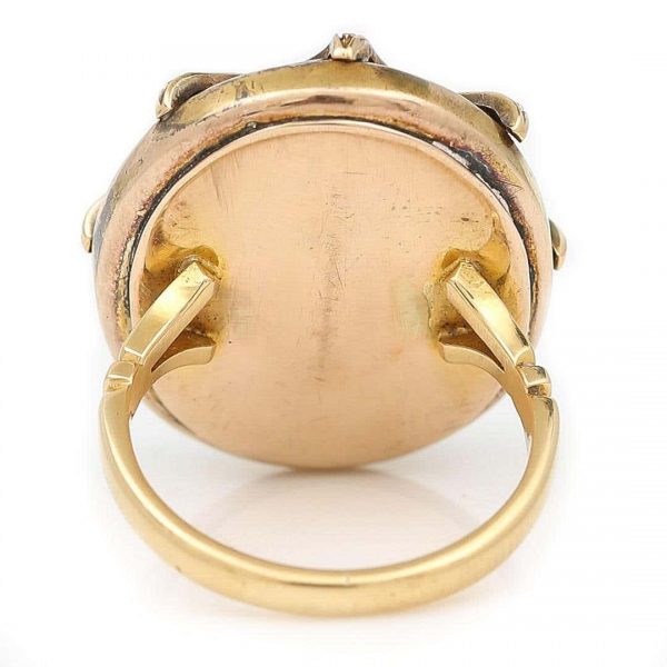 Large Antique Victorian 18ct Gold Cabochon Garnet and Diamond Ring, Circa 1860