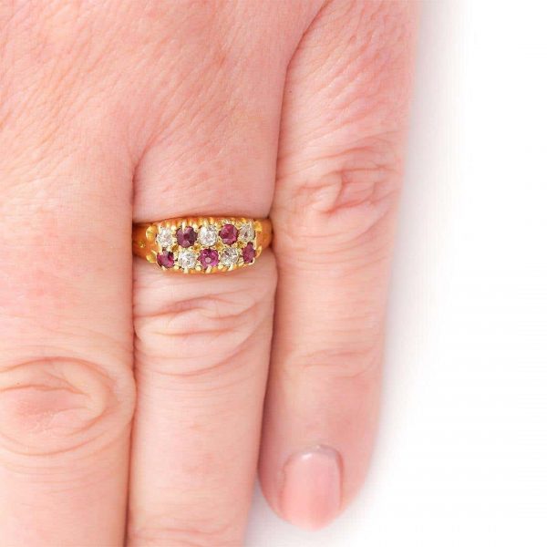 Antique Victorian 18ct Gold Ruby and Diamond Checkerboard Ring