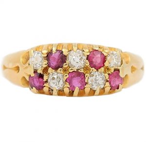 Antique Victorian 18ct Gold Ruby and Diamond Checkerboard Ring