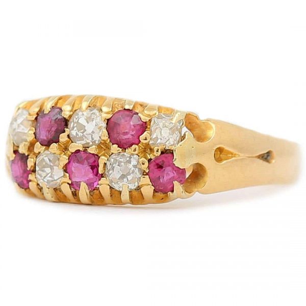 Antique Victorian 18ct Gold Ruby and Diamond Checkerboard Ring