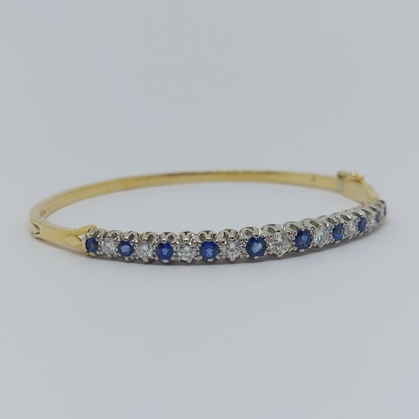 Antique Style Diamond and Sapphire Bangle Bracelet