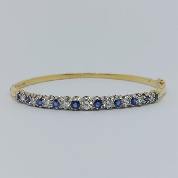 Antique Style Diamond and Sapphire Bangle Bracelet