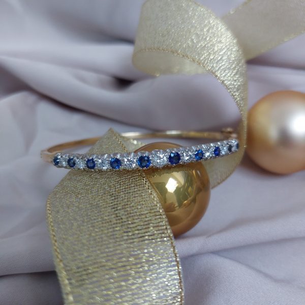 Antique Style Diamond and Sapphire Bangle Bracelet