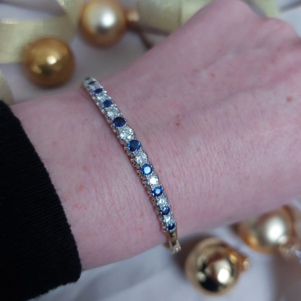 Antique Style Diamond and Sapphire Bangle Bracelet