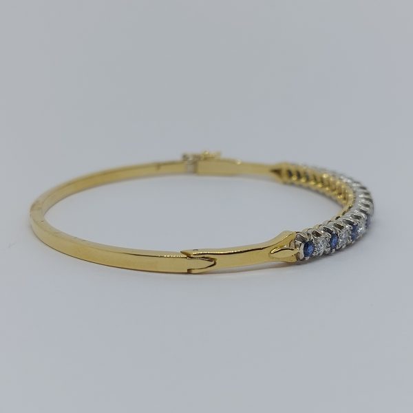 Antique Style Diamond and Sapphire Bangle Bracelet