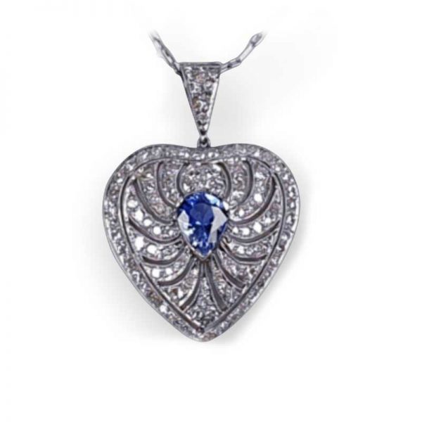 antique heart pendant diamond and sapphire