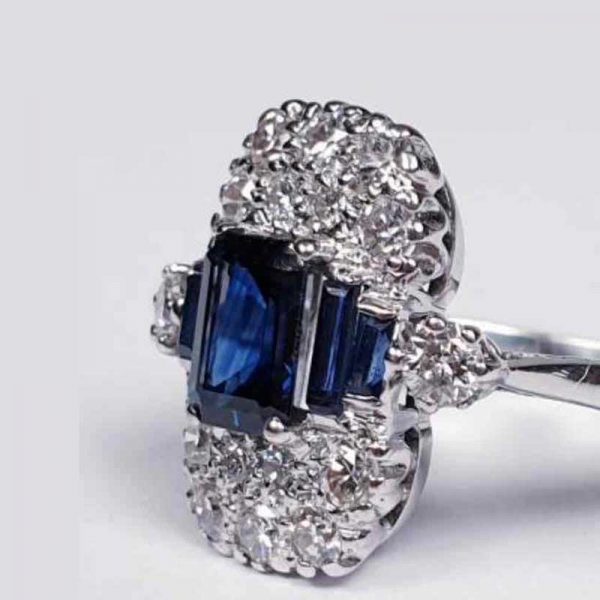 vintage Sapphire diamond dress panel ring