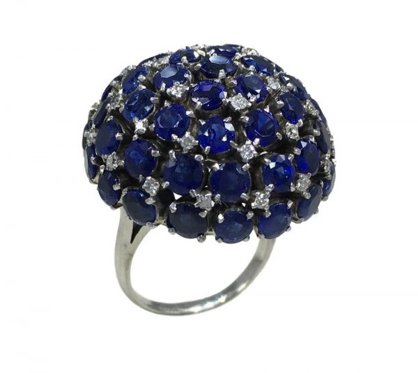 Vintage 17.00ct Sapphire and Diamond Bombe Cocktail Ring