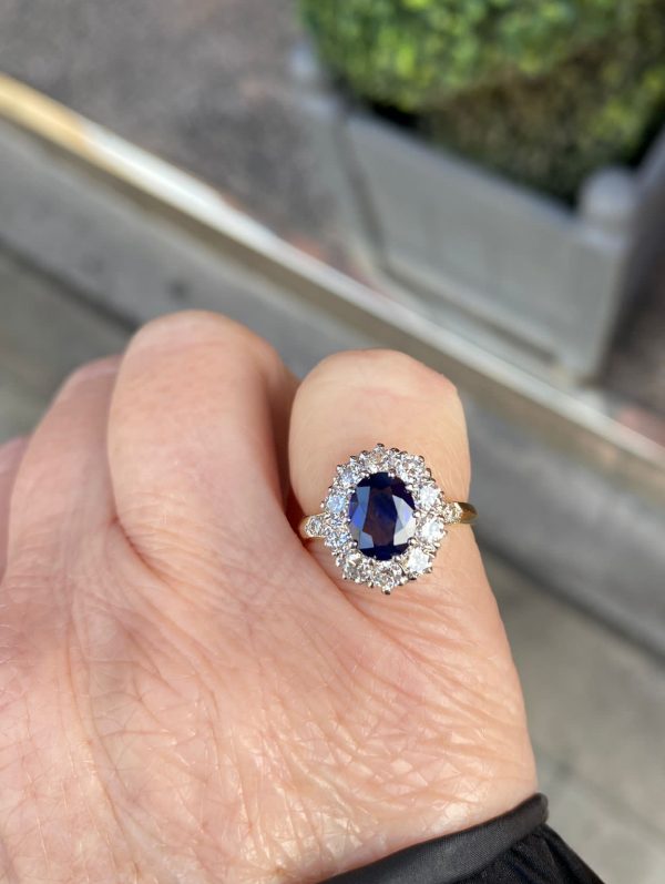 1.50ct Oval Sri Lankan Sapphire and Diamond Cluster Ring
