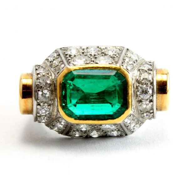 Art Deco 2.5ct Colombian Emerald and Diamond Architectural Dress Ring