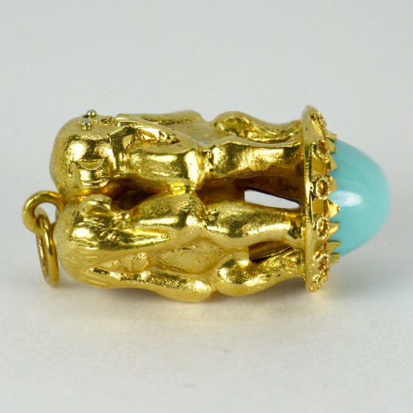 18ct Yellow Gold Three Wise Monkeys and Turquoise Pendant Charm