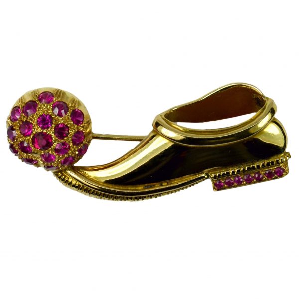 14ct Yellow Gold and Ruby Tsarouchi Shoe Brooch