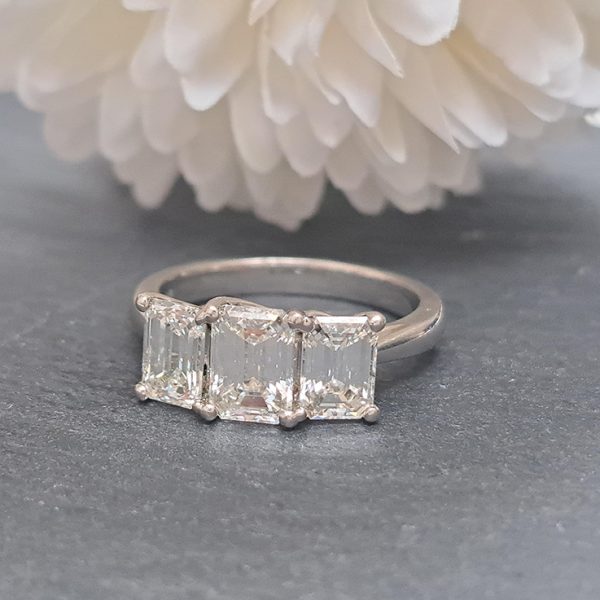 Emerald Cut 2.46ct Diamond Three Stone Engagement Ring in Platinum, H VS