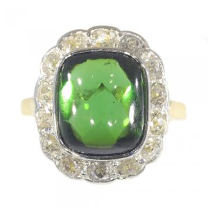 Vintage Green Tourmaline and Diamond Cluster Ring