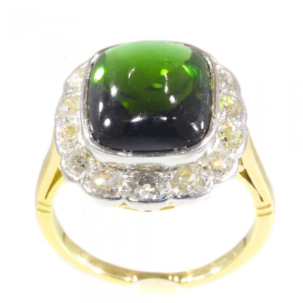 Vintage Green Tourmaline and Diamond Cluster Ring