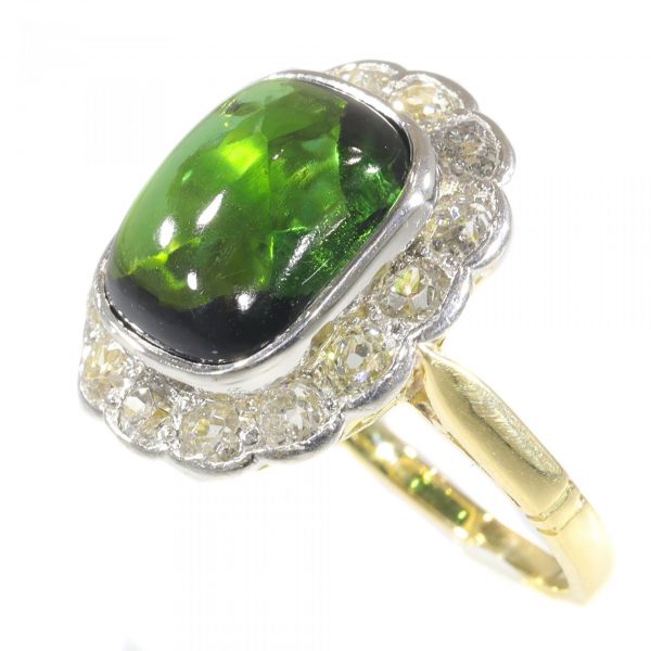 Vintage Green Tourmaline and Diamond Cluster Ring