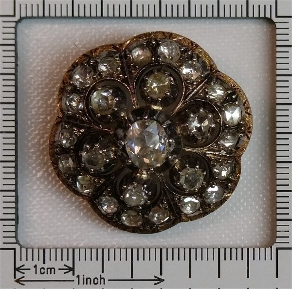 Antique Rose Cut Diamond Floral Flower Brooch