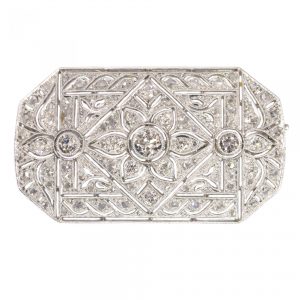 Art Deco Old Cut Diamond Brooch in Platinum and 14ct Gold
