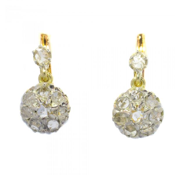Antique Late Victorian Rose Cut Diamond Cluster Drop Earrings, Circa 1900