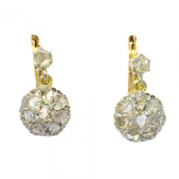 Antique Late Victorian Rose Cut Diamond Cluster Drop Earrings