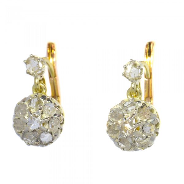 Antique Late Victorian Rose Cut Diamond Cluster Drop Earrings