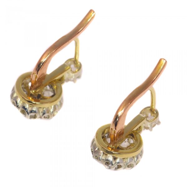 Antique Late Victorian Rose Cut Diamond Cluster Drop Earrings