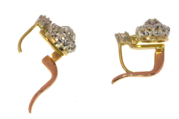 Antique Late Victorian Rose Cut Diamond Cluster Drop Earrings