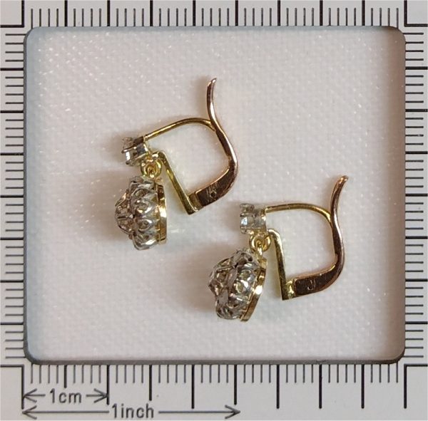 Antique Late Victorian Rose Cut Diamond Cluster Drop Earrings
