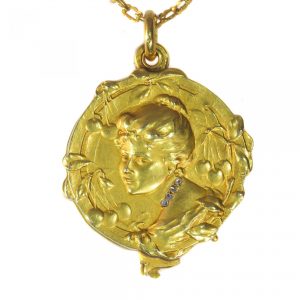 Antique French Gold Locket Pendant with Rose Cut Diamonds