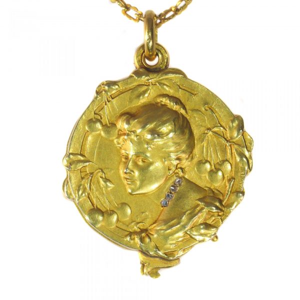 Antique French Gold Locket Pendant with Rose Cut Diamonds Circa 1890