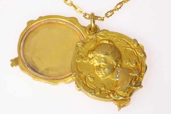 Antique French Gold Locket Pendant with Rose Cut Diamonds Circa 1890