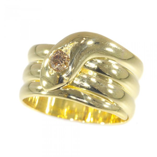 Antique 18ct Yellow Gold Snake Ring with Fancy Cognac Diamond