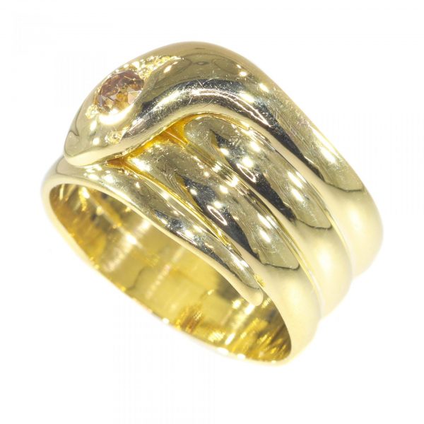 Antique 18ct Yellow Gold Snake Ring with Fancy Cognac Diamond