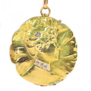 Antique Belle Epoque 18ct Yellow Gold Locket Pendant with Rose Cut Diamonds
