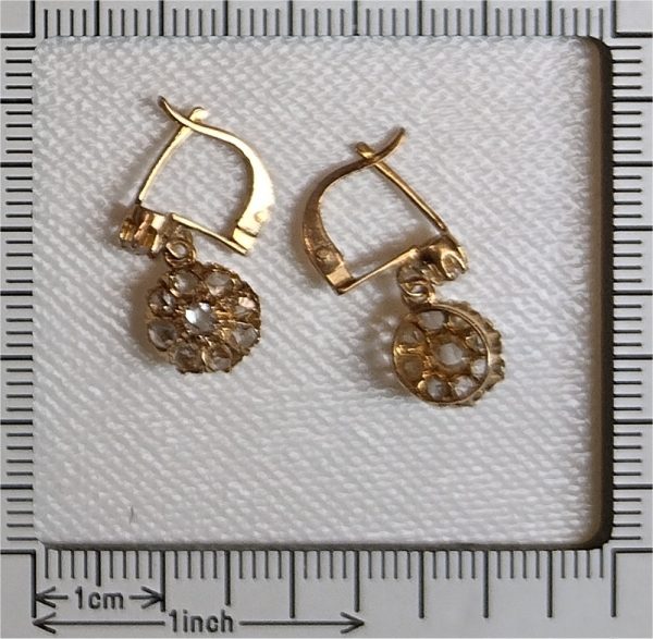 Antique Victorian Rose Cut Diamond Cluster Drop Earrings