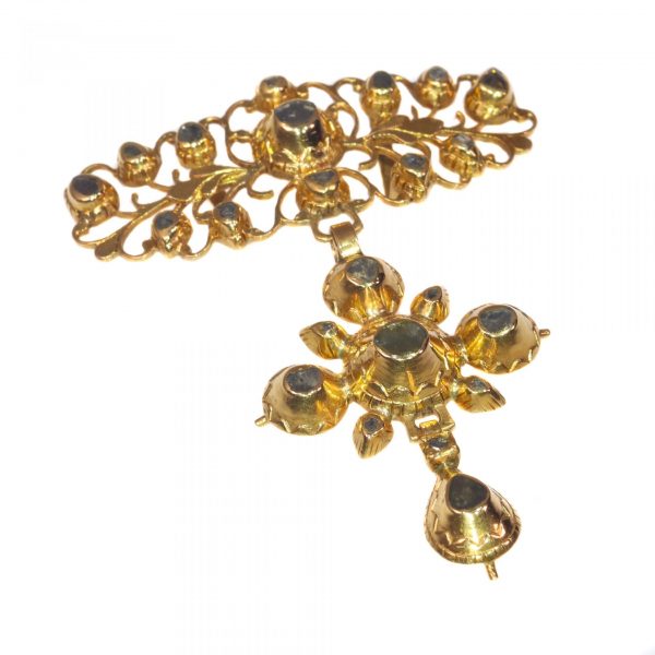 Antique Georgian Ornate 18ct Yellow Gold Cross Pendant with Rose Cut Diamonds