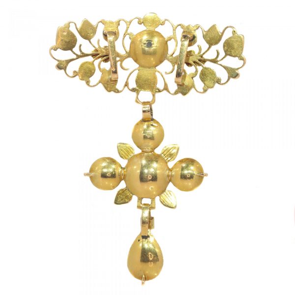 Antique Georgian Ornate 18ct Yellow Gold Cross Pendant with Rose Cut Diamonds