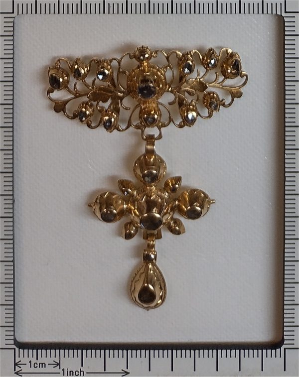 Antique Georgian Diamond and Gold Ornate Cross Pendant