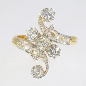 Antique Belle Epoque Old Cut Diamond Crossover Ring