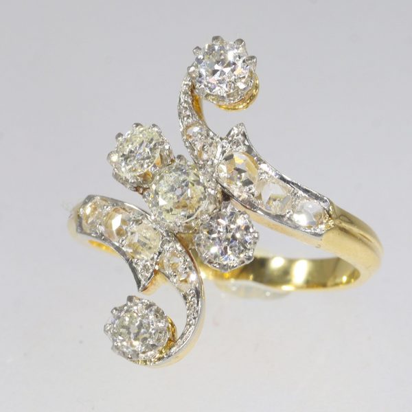 Antique Belle Epoque Old Cut Diamond Crossover Ring