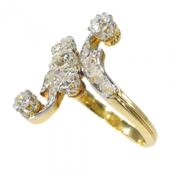 Antique Belle Epoque Old Cut Diamond Crossover Ring