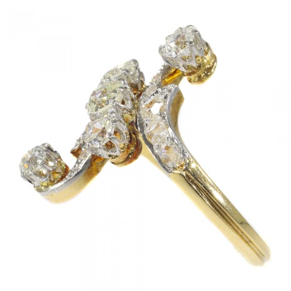 Antique Belle Epoque Old Cut Diamond Crossover Ring