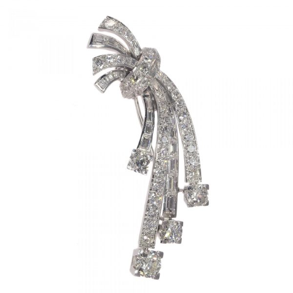 Vintage 1950s Diamond Spray Brooch in Platinum, 6.40 carat total