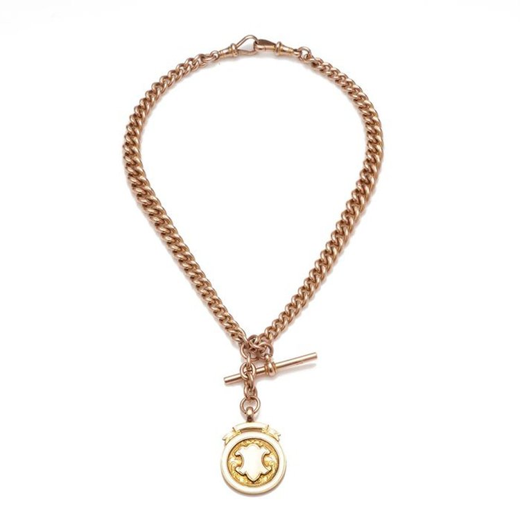 Antique Victorian Rose Gold Albert Chain Necklace with Coin Pendant