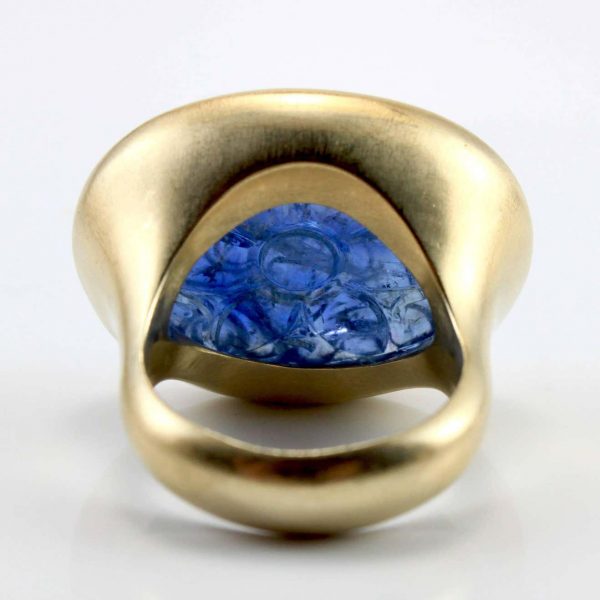 Large Carved Floral Mughal Sapphire Ring